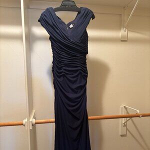 La Femme - Ruched Bodice V-Neck Evening Gown